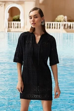 Trendyol Black Mini Knitwear Tie-Up Beach Dress