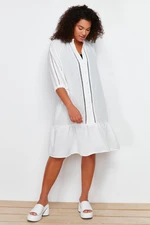 Trendyol Curve White V-Neck Flounce Hem Beach Dress