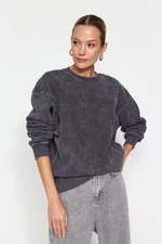 Trendyol Anthracite Anthracite/Faded Effect Thick Fleece Inside Oversize/Wide-Collar Knitted Sweatshirt