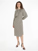 Black and Beige Women's Patterned Tommy Hilfiger Fluid Waisted Mididress - Women