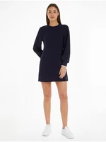 Tmavě modré dámské minišaty Tommy Hilfiger Cuff Short Dress - Dámské