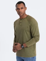 Ombre Men's wash henley longsleeve with raglan sleeves - dark olive