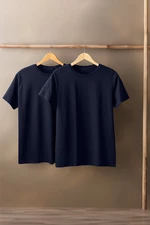 Trendyol Navy Blue Basic Slim Fit 100% Cotton 2 Pack Crew Neck Short Sleeve T-Shirt