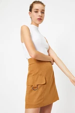 Koton Damska brązowa poliestrowa kieszonkowa spódnica mini