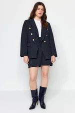 Trendyol Curve Navy Blue Striped Gold Buttoned Woven Jacket