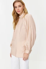 Trendyol Powder Aerobin Pearl Detailed Stylish Woven Linen Look Tunic