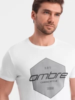 Ombre Men's cotton t-shirt with geometric print and logo - white