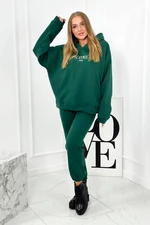 Insulated cotton set, sweatshirt with embroidery + green trousers