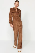 Trendyol Brown Velvet Woven Jumpsuit