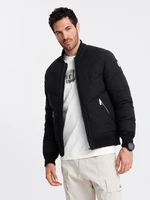 Ombre Men's quilted bomber jacket with metal zippers - black