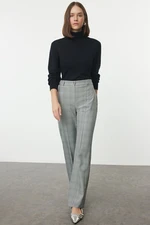 Trendyol Gray Plaid Straight/Straight Cut Woven Trousers