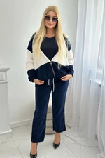 Ribbed velour set sweatshirt + trousers navy blue