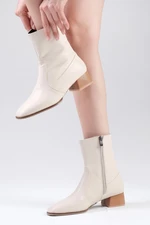 Mio Gusto Callie Beige Color Thin Fur Lined Side Zippered Blunt Toe Women's Heeled Boots