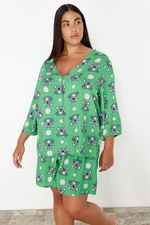 Trendyol Curve Mint V-Neck Koala Patterned Woven Pajama Set