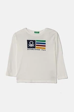 Dětské bavlněné tričko s dlouhým rukávem United Colors of Benetton bílá barva, s potiskem, 3I1XG10F2