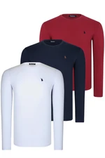 TRIPLE SET T8588 DEWBERRY ROUND NECK MEN'S SWEATSHIRT-WHITE-NAVY-BURGUNDY