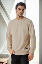 64602 Dewberry Basic Crew Neck Mens Sweatshirt-BEIGE