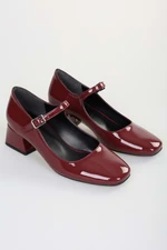 Shoeberry Women's Noua Burgundy Patent Leather Heeled Shoes