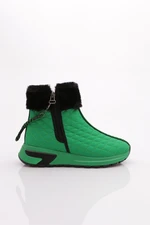 DGN 685-2 Women's Thick Sole Zipper Detailed Shearling Boots Green