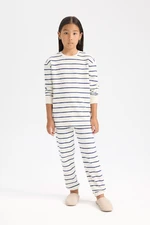 DEFACTO Girls Pajama Set Striped Long Sleeve Top Elastic Waist Long Bottom