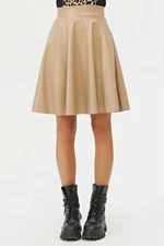 88854 Dewberry Flared Faux Leather Skirt-CREAM