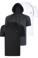 TRIPLE SET T8570 DEWBERRY HOODED MEN'S T-SHIRT-ANTHRACITE-WHITE-BLACK