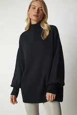 Happiness İstanbul Women's Black High Neck Oversize Basic Knitwear Sweater