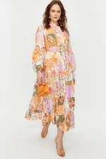 Trendyol Multicolored Floral Patterned Linen Look Woven Dress with Belt Detail