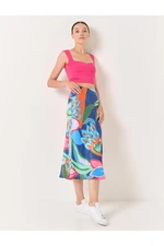 Jimmy Key Mixed Straight Cut High Waist Midi Satin Skirt