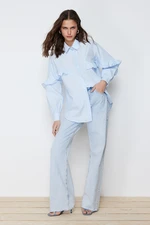 Trendyol Blue Ruffle Detail Cotton Woven Shirt