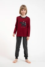 Boys' pyjamas Morten, long sleeves, long trousers - burgundy/dark melange