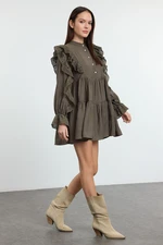 Trendyol Khaki Plain Lace Detailed Mini Woven Dress