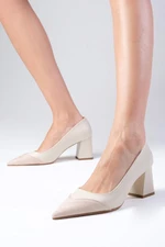 Mio Gusto Whitney Beige Color Block Heel Women's Heeled Shoes