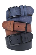 R0928 Dewberry Set Of 3 Mens Belt For Jeans And Canvas-BLACK-NAVY-TABA