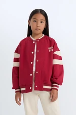 DEFACTO Girls College Collar Printed Snap Closure Soft Furry Bomber Cardigan