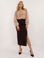 Dark brown pencil midi skirt with slit