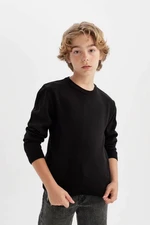 DEFACTO Boy Black Crew Neck Basic Plain Knitwear Sweater