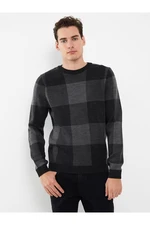 LC Waikiki LCW Casual Burgundy Plaid Crew Neck Long Sleeve Plaid Men's Knitwear Sweater