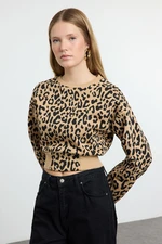 Trendyol Brown Animal Leopard Patterned Regular/Normal Pattern Knitted Sweatshirt