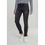 Women's Denim Pants Lace Up Skinny Pants - Black