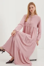 Bigdart 1627 Collar Lace-Up Hijab Dress - A. Pink