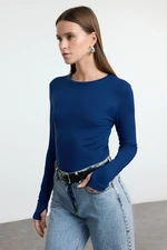 Trendyol Navy Blue Viscose/Soft Fabric Finger-Touch Detailed Flexible Knitted Blouse