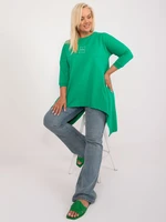 Green Asymmetrical Oversized Blouse With Applique