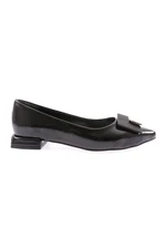 DGN 2801-23y Women's Pointed Toe Square Buckle Ballerinas Black Patent Leather