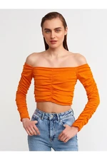 Dilvin 10201 Off-Shoulder Gathered Sweater-orange