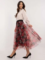 Pink and black floral midi skirt