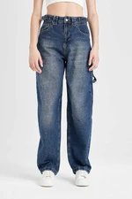 DEFACTO Baggy Fit High Waist Long Jean Washed Trousers