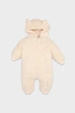 DEFACTO Baby Girl Newborn Beige Zippered Plush Jumpsuit with Hat