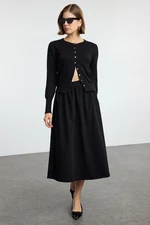 Trendyol Black Elastic Waist Woven Look Knitted Flared Skirt