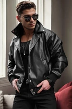 20059 Dewberry Oversize Mens PU Jacket-BLACK